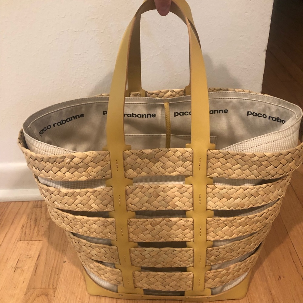 Paco Rabanne straw tote